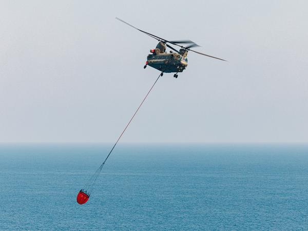 RAF Chinook Helicopter with Firefighting Bucket July 2026