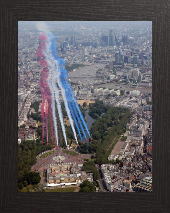 RAF Red Arrows Buckingham Palace flyover Photo Print - Royal Air Force Aircraft Hampshire Prints 10 x 8 Black Frame No