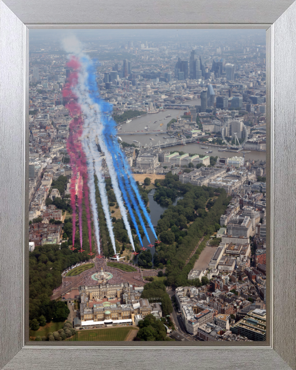 RAF Red Arrows Buckingham Palace flyover Photo Print - Royal Air Force Aircraft Hampshire Prints 10 x 8 Silver Frame No