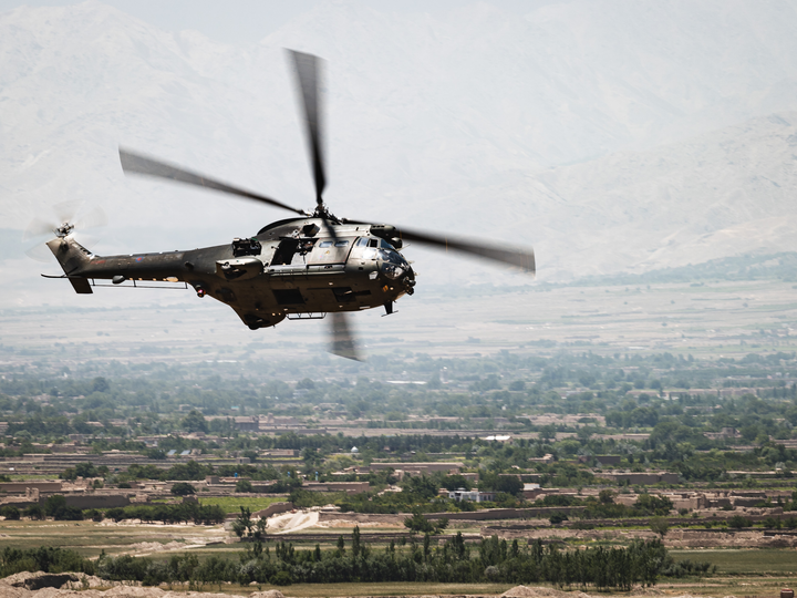 RAF Puma Helicopter Banks Over Afghanistan 2021
