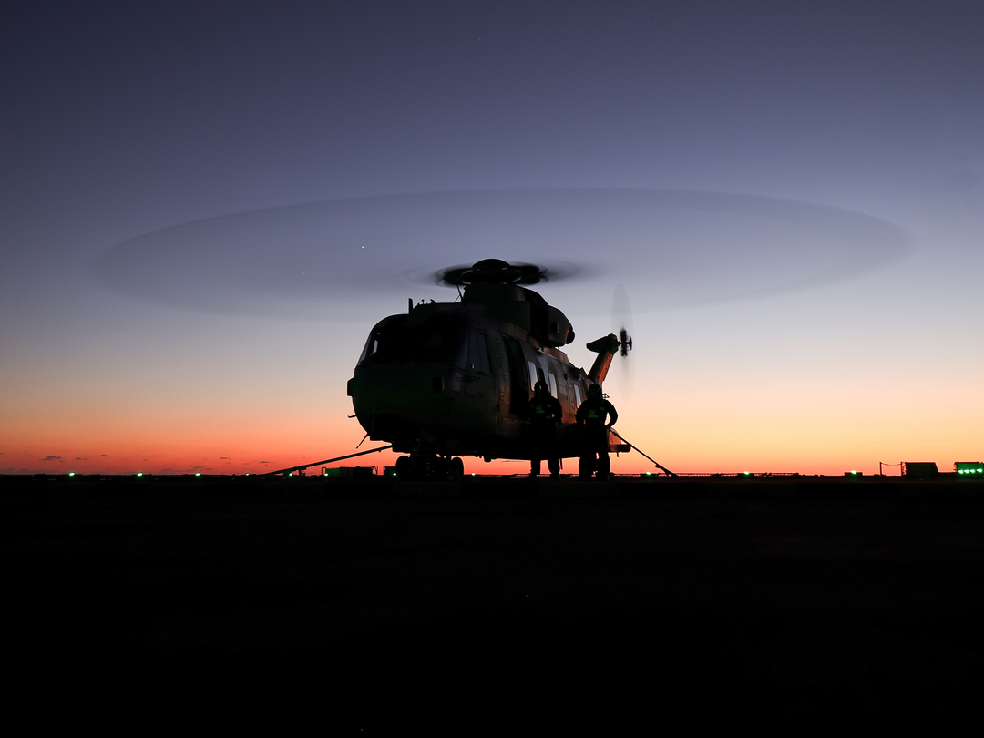 Merlin Helicopter at Sunset on a Flight Deck Photo Print - Royal Navy Aircraft Hampshire Prints 6 x 4 No Frame No