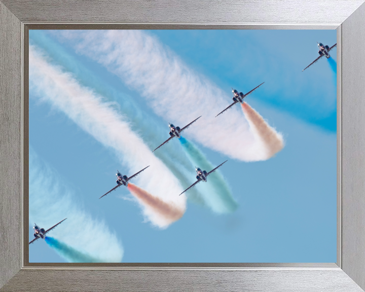 RAF Red Arrows in formation Photo Print - Royal Air Force Aircraft Hampshire Prints 10 x 8 Silver Frame No