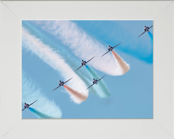 RAF Red Arrows in formation Photo Print - Royal Air Force Aircraft Hampshire Prints 10 x 8 White Frame No