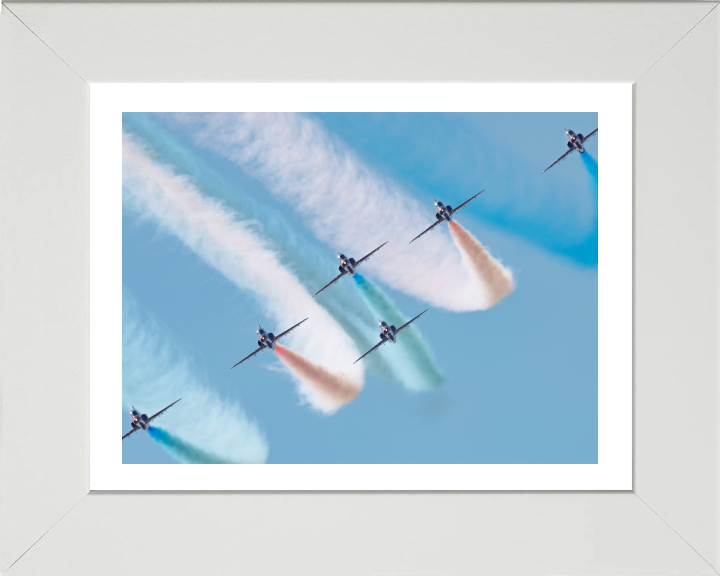 RAF Red Arrows in formation Photo Print - Royal Air Force Aircraft Hampshire Prints 10 x 8 White Frame Yes