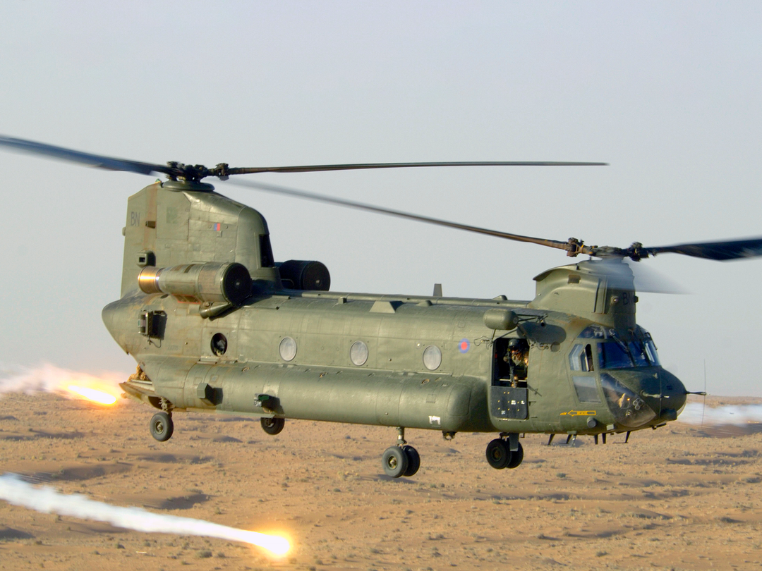 RAF Chinook Releasing Decoy Flares Helmand 2006