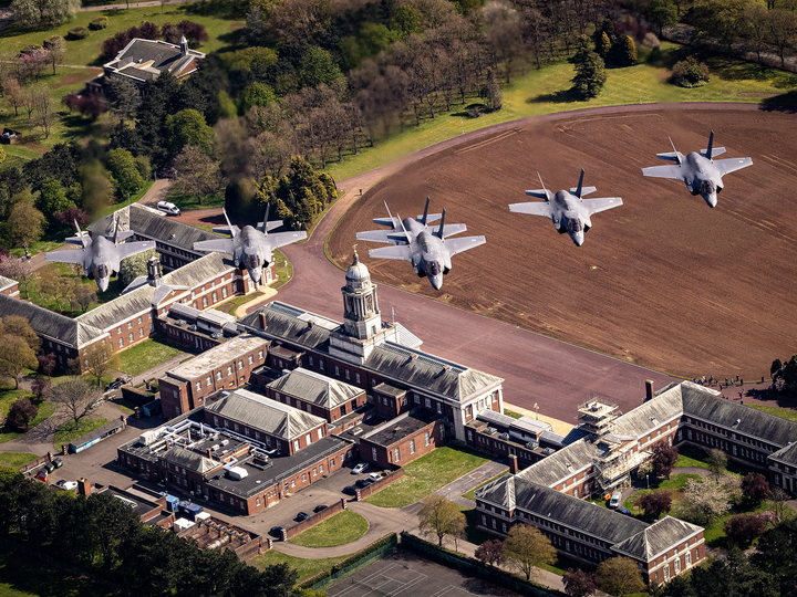 Six RAF F-35B Lightning jets above RAF College Cranwell Photo Print Royal Air Force Aircraft Wall Art Aviation Decor Posters, Prints, & Visual Artwork Hampshire Prints 6 x 4 No Frame No