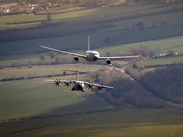 RAF Voyager and C-130J Hercules above RAF College Cranwell Photo Print - Royal Air Force Aircraft Hampshire Prints 6 x 4 No Frame No