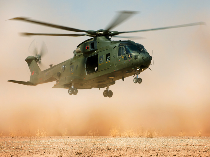 RAF 78 Squadron Merlin HC3 Landing in Dust California 2009