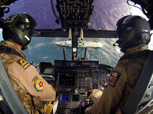 Royal Navy Lynx Helicopter Cockpit View Mediterranean 2014