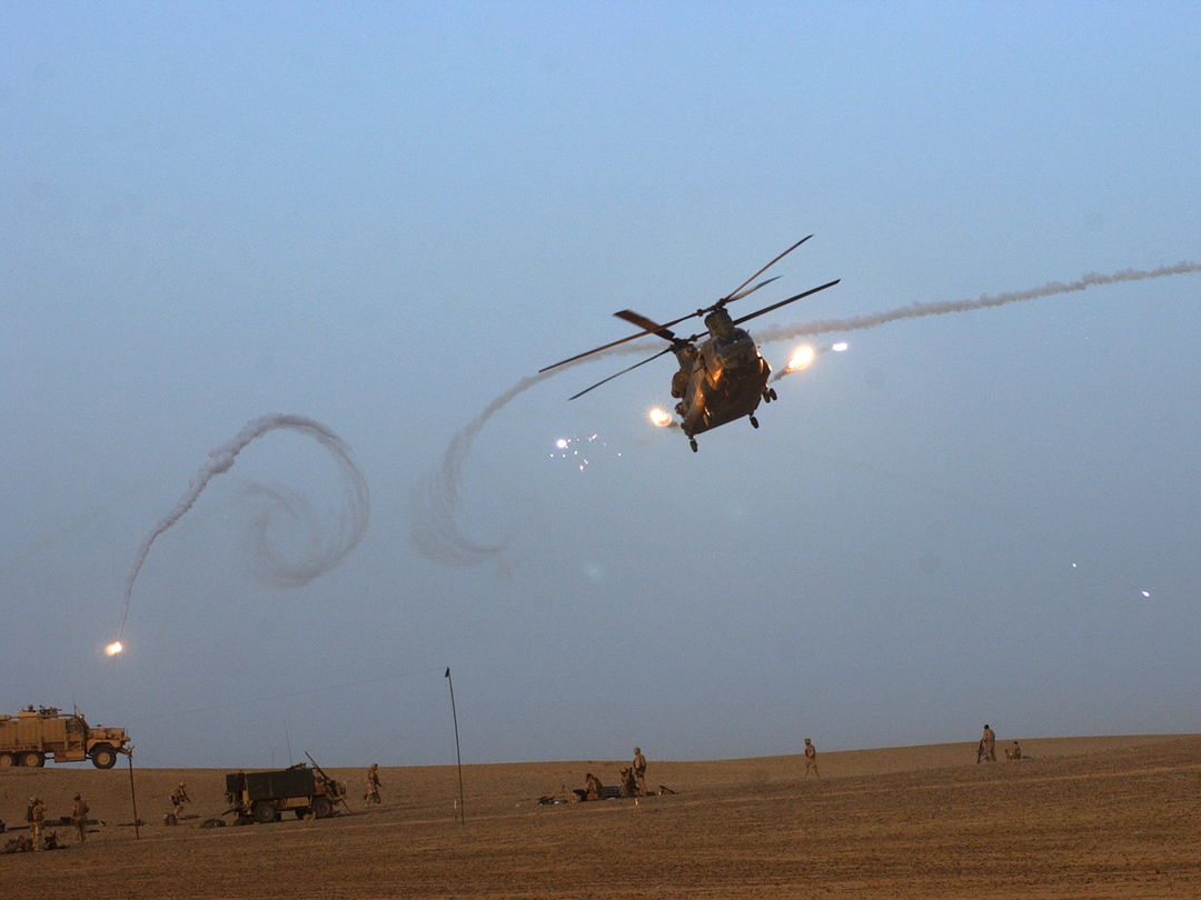 RAF Chinook Flare Spirals Over Helmand July 2007
