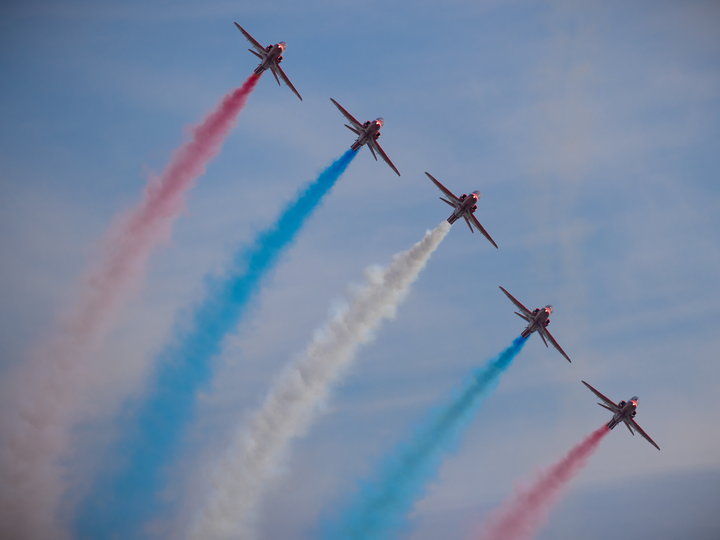 RAF Red Arrow red white and blue smoke Photo Print - Royal Air Force Aircraft Hampshire Prints 6 x 4 No Frame No