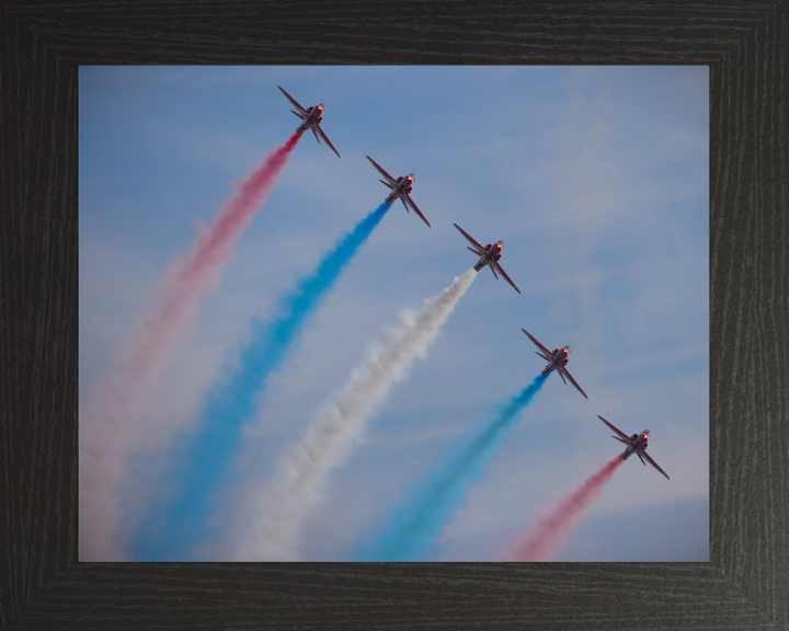 RAF Red Arrow red white and blue smoke Photo Print - Royal Air Force Aircraft Hampshire Prints 10 x 8 Black Frame No