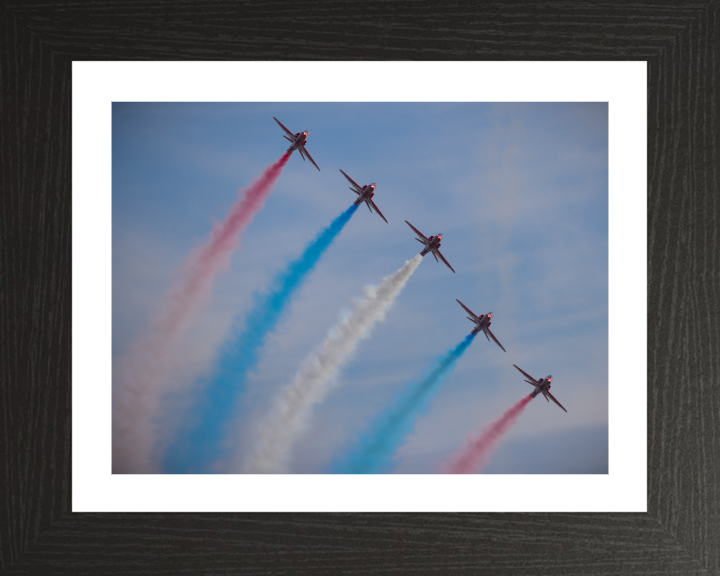 RAF Red Arrow red white and blue smoke Photo Print - Royal Air Force Aircraft Hampshire Prints 10 x 8 Black Frame Yes
