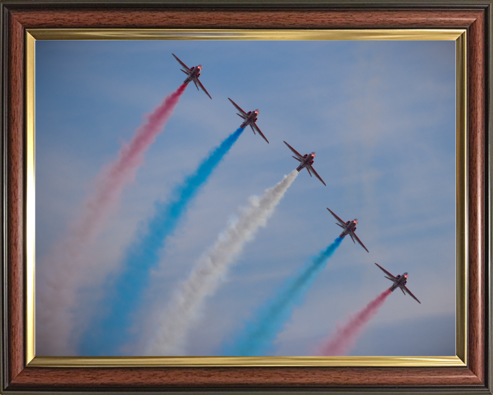 RAF Red Arrow red white and blue smoke Photo Print - Royal Air Force Aircraft Hampshire Prints 10 x 8 Classic Frame No