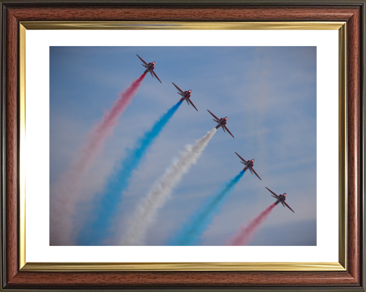 RAF Red Arrow red white and blue smoke Photo Print - Royal Air Force Aircraft Hampshire Prints 10 x 8 Classic Frame Yes