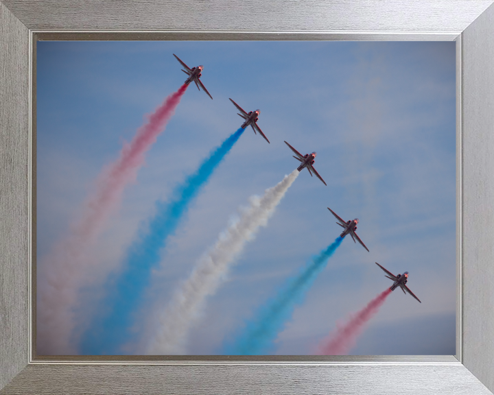 RAF Red Arrow red white and blue smoke Photo Print - Royal Air Force Aircraft Hampshire Prints 10 x 8 Silver Frame No