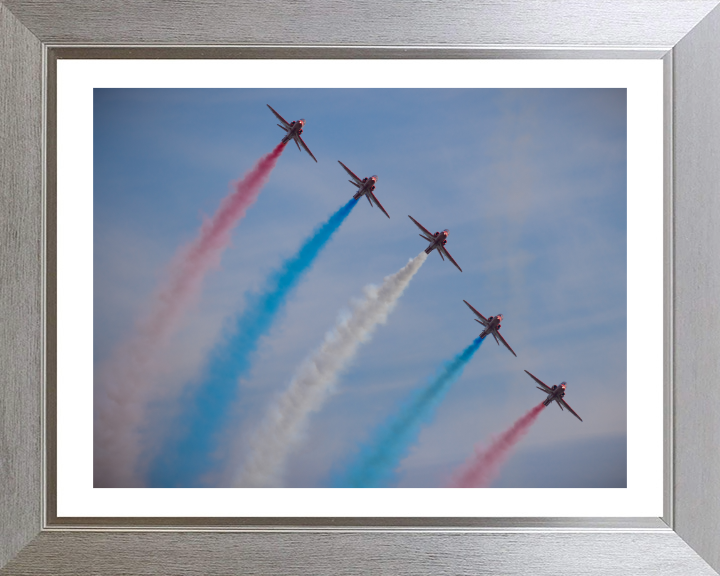 RAF Red Arrow red white and blue smoke Photo Print - Royal Air Force Aircraft Hampshire Prints 10 x 8 Silver Frame Yes