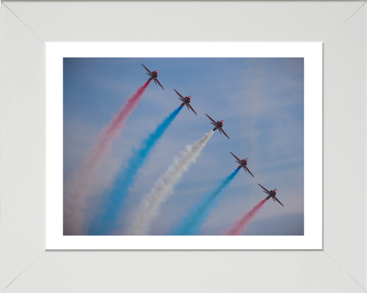 RAF Red Arrow red white and blue smoke Photo Print - Royal Air Force Aircraft Hampshire Prints 10 x 8 White Frame Yes