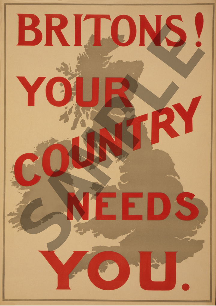 Britons! your country needs you | British World War One Recruitment Poster Posters, Prints, & Visual Artwork Hampshire Prints A4