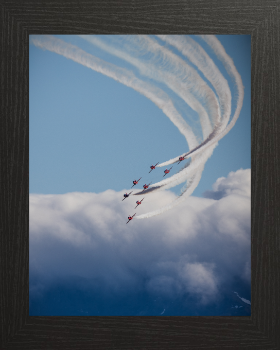 RAF Red Arrows in flight Photo Print - Royal Air Force Aircraft Hampshire Prints 10 x 8 Black Frame No