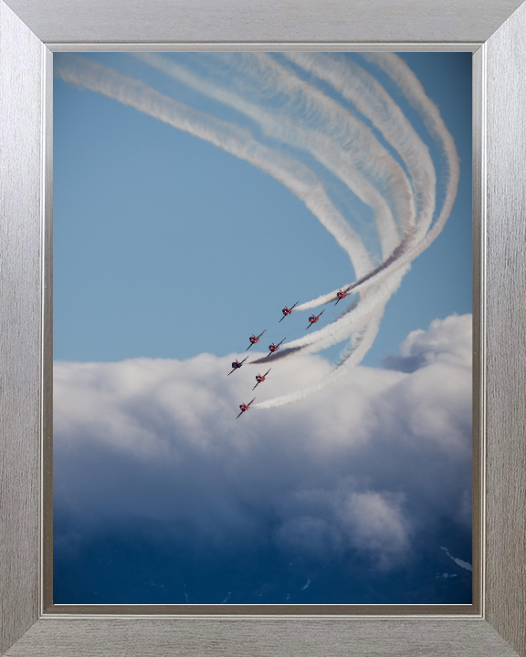 RAF Red Arrows in flight Photo Print - Royal Air Force Aircraft Hampshire Prints 10 x 8 Silver Frame No