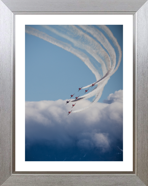 RAF Red Arrows in flight Photo Print - Royal Air Force Aircraft Hampshire Prints 10 x 8 Silver Frame Yes