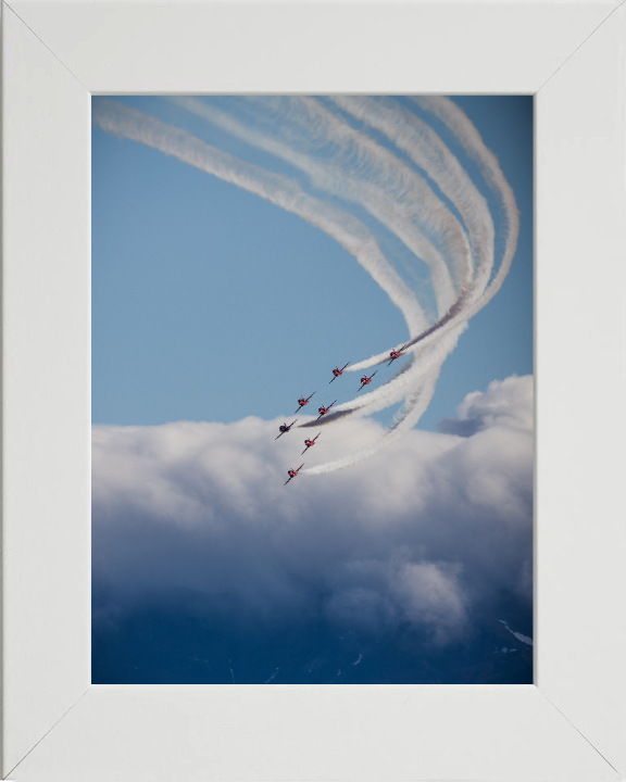 RAF Red Arrows in flight Photo Print - Royal Air Force Aircraft Hampshire Prints 10 x 8 White Frame No