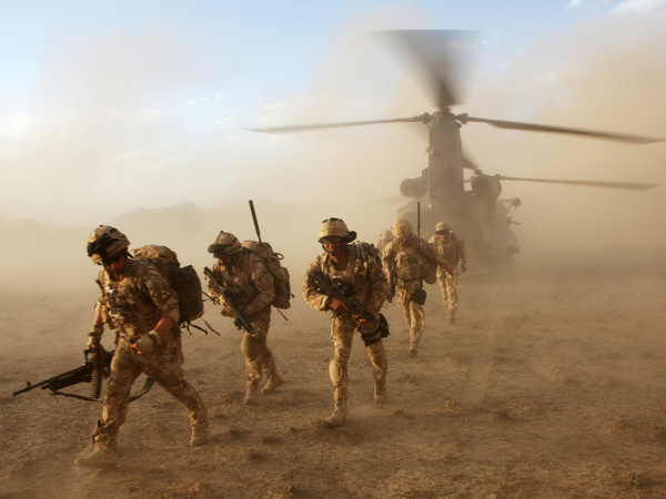British Army Soldiers Deploy from a Chinook Afghanistan 2009