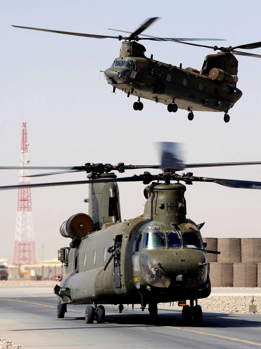 RAF 1310 Flight Chinook Pair Take-Off Bastion October 2011