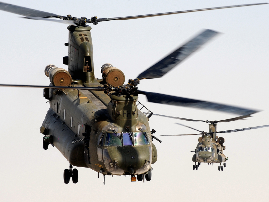 RAF 1310 Flight Chinook Pair Head-On Helmand October 2011