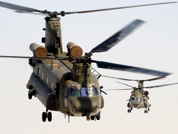 RAF 1310 Flight Chinook Pair Head-On Helmand October 2011