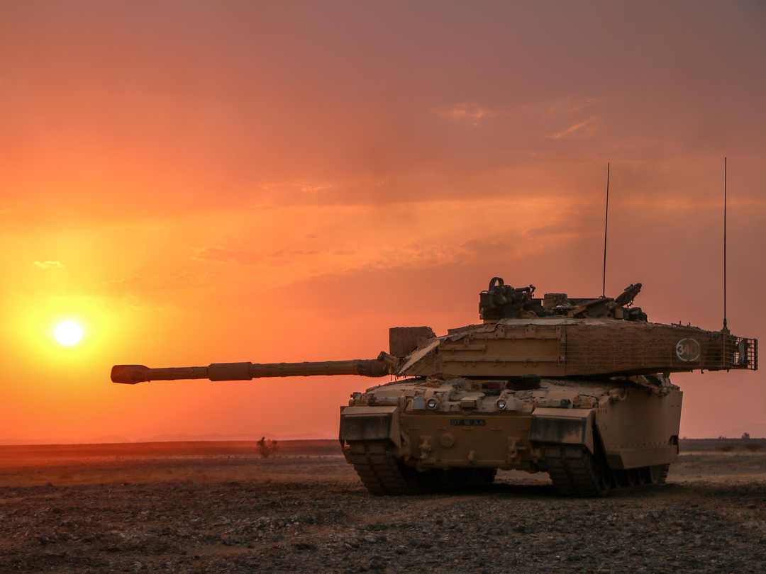 British Army Challenger 2 Tank Orange Sky Oman 2018