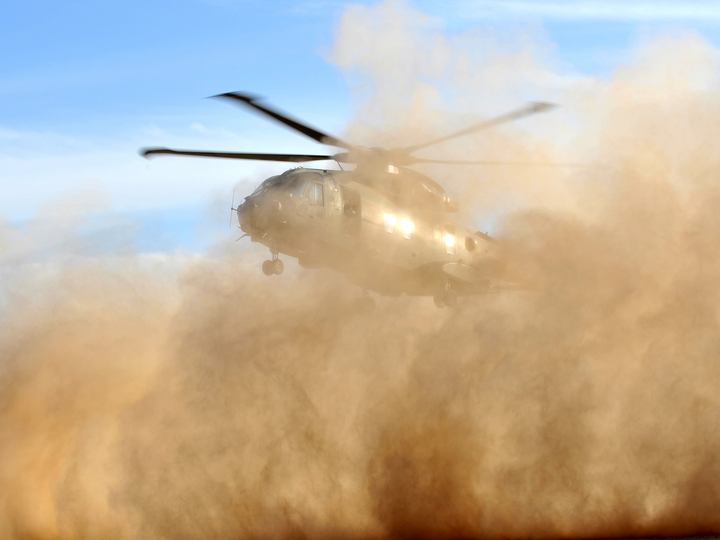 RAF Merlin Brownout Landing Helmand January 2012