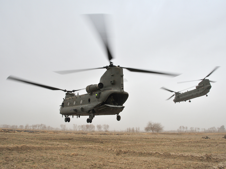 RAF Chinooks Lift Off Lashkar Gah Afghanistan January 2012