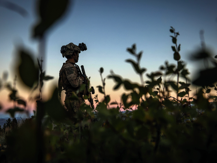 Royal Marines on Patrol at Sunset 2025 Photo Print - 45 Commando