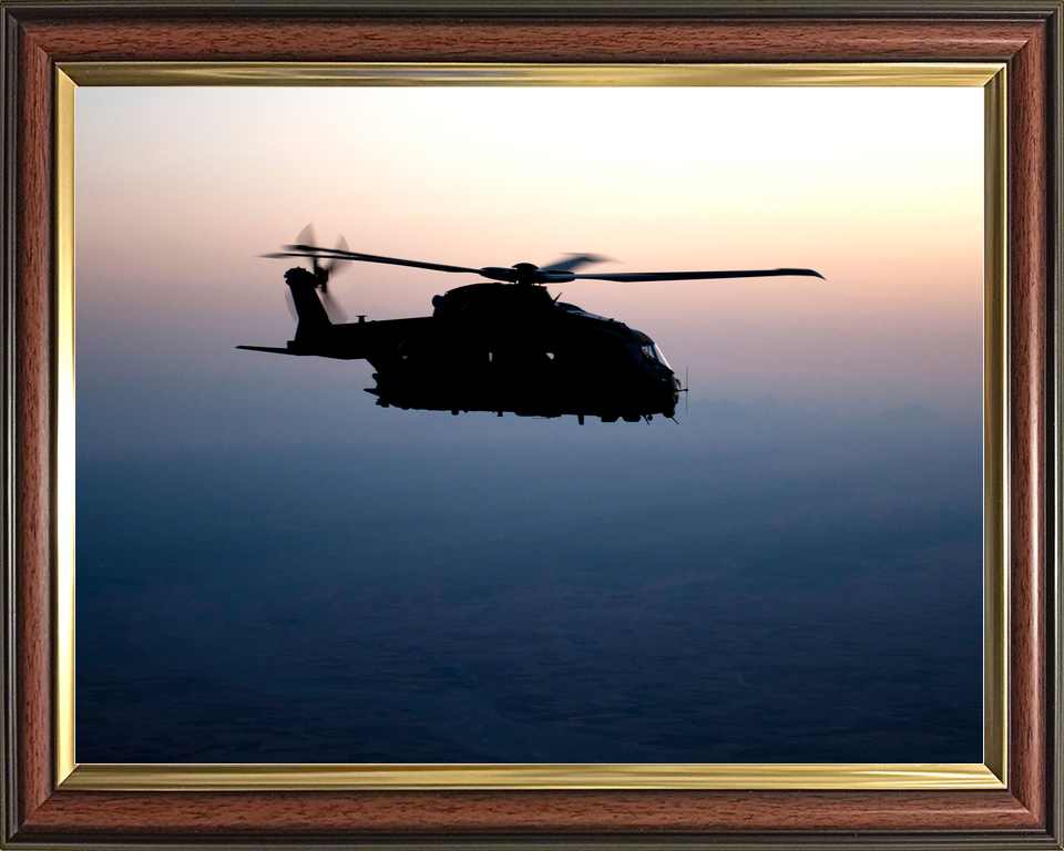 RAF Merlin Helicopter Dawn Silhouette Afghanistan July 2012