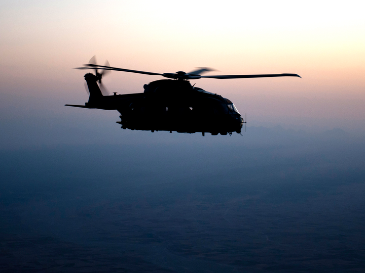 RAF Merlin Helicopter Dawn Silhouette Afghanistan July 2012