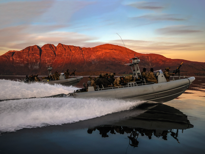 Royal Marines on Commando Raiding Craft at Sunset - 40 Commando