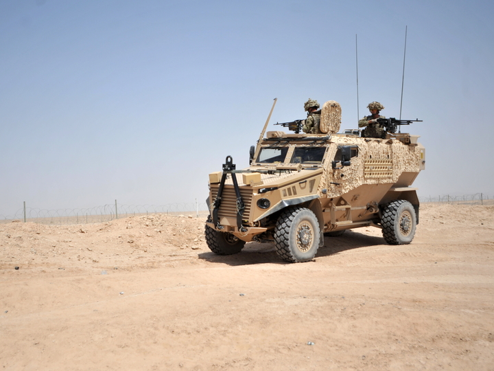 British Army Foxhound Two Roof Gunners Bastion June 2012
