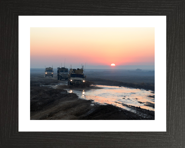 British Army 3 MERCIAN Husky Convoy Sunset January 2014