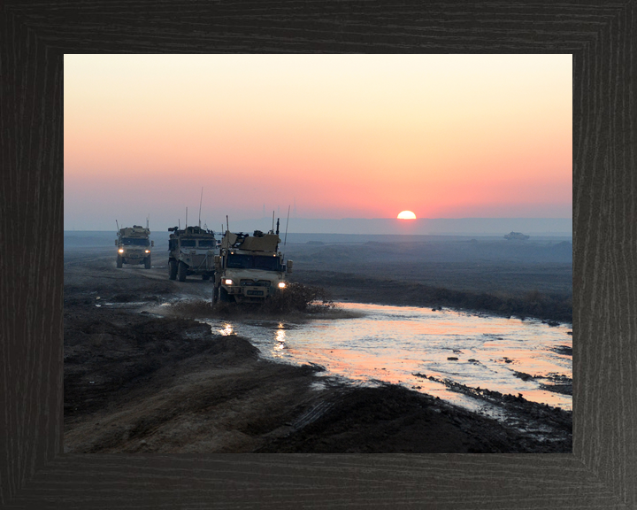 British Army 3 MERCIAN Husky Convoy Sunset January 2014
