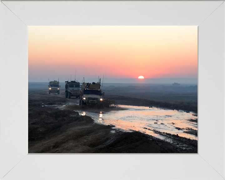 British Army 3 MERCIAN Husky Convoy Sunset January 2014