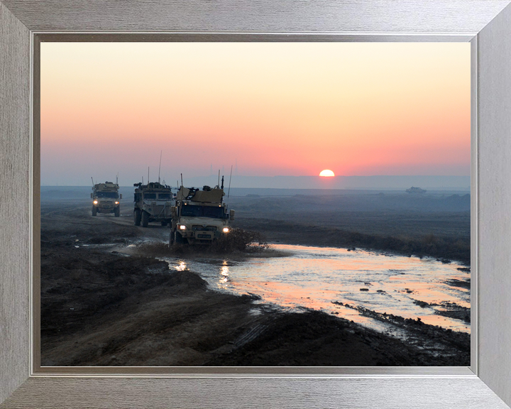 British Army 3 MERCIAN Husky Convoy Sunset January 2014