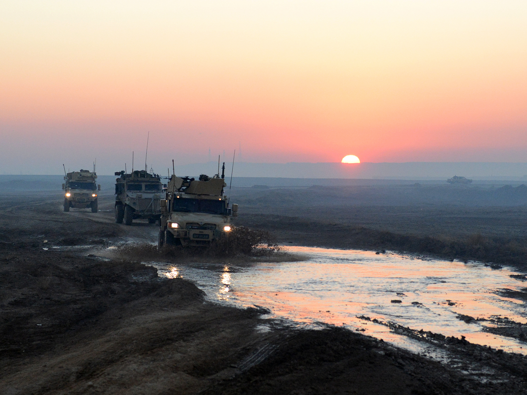 British Army 3 MERCIAN Husky Convoy Sunset January 2014