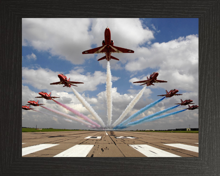 RAF Red Arrows Low Flypast Photo Print - Royal Air Force Aircraft Hampshire Prints 10 x 8 Black Frame No