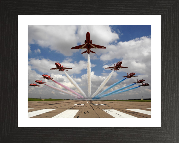 RAF Red Arrows Low Flypast Photo Print - Royal Air Force Aircraft Hampshire Prints 10 x 8 Black Frame Yes