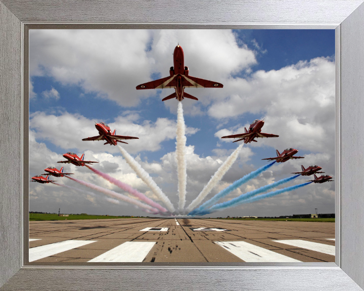 RAF Red Arrows Low Flypast Photo Print - Royal Air Force Aircraft Hampshire Prints 10 x 8 Silver Frame No