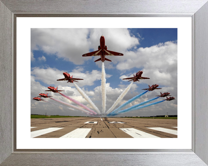 RAF Red Arrows Low Flypast Photo Print - Royal Air Force Aircraft Hampshire Prints 10 x 8 Silver Frame Yes