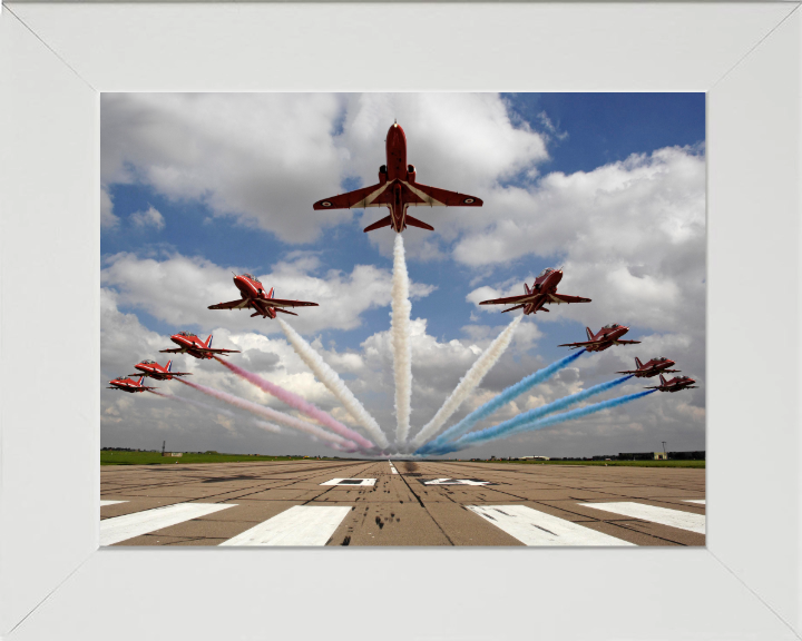 RAF Red Arrows Low Flypast Photo Print - Royal Air Force Aircraft Hampshire Prints 10 x 8 White Frame No