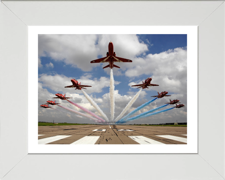 RAF Red Arrows Low Flypast Photo Print - Royal Air Force Aircraft Hampshire Prints 10 x 8 White Frame Yes